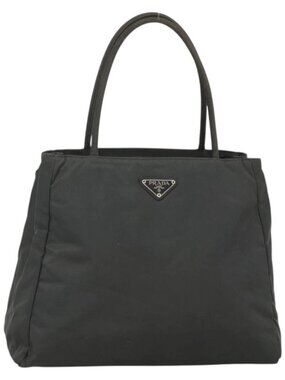 PRADA Hand Bag Nylon Gray Silver Auth bs34432